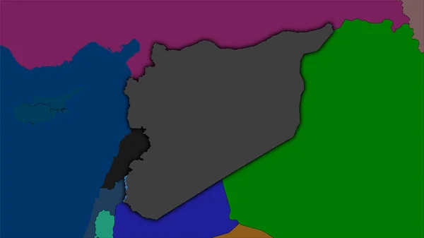 Stereografik Projeksiyondaki Idari Bölümler Haritasında Suriye Bölgesi Koyu Parlak Ana — Stok fotoğraf
