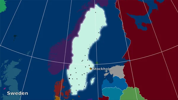 Suécia Área Mapa Divisões Administrativas Projeção Estereográfica Composição Principal — Fotografia de Stock