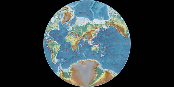 Mapa Świata Projekcji Lambert Lagrange Skupiona Wschodniej Długości Geograficznej Topograficzna — Zdjęcie stockowe