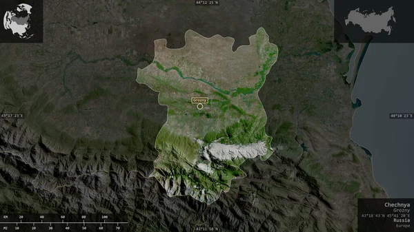 Τσετσενία Δημοκρατία Της Ρωσίας Δορυφορικές Εικόνες Σχήμα Που Παρουσιάζεται Ενάντια — Φωτογραφία Αρχείου