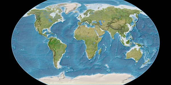 Kavraisky Vii投影中的世界地图以东经11度为中心 卫星图像B 具有满意效果的光栅的原始复合材料 3D插图 — 图库照片
