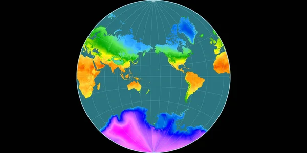 兰伯特 拉格朗日投影中的世界地图以西经170度为中心 平均年温度图 具有满意性能的栅格原料复合材料 3D插图 — 图库照片