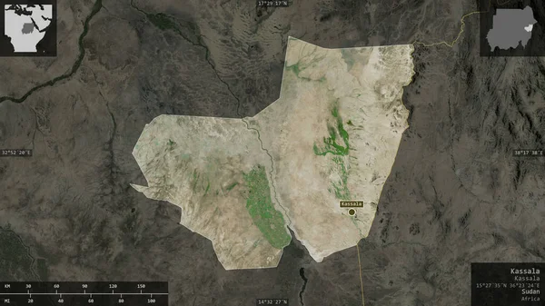 Kassala Estado Sudão Imagens Satélite Forma Apresentada Contra Sua Área — Fotografia de Stock