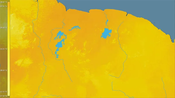 Mittlere Temperatur Des Wärmsten Viertels Gebiet Surinams Der Stereographischen Projektion — Stockfoto