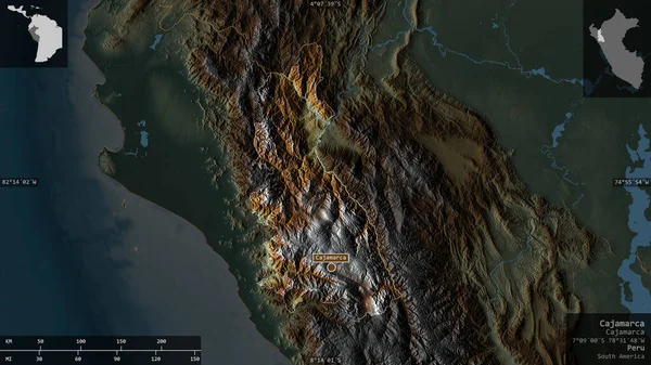 Cajamarca Regio Van Peru Gekleurd Reliëf Met Meren Rivieren Vorm — Stockfoto