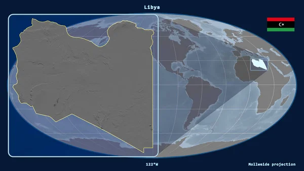 Vista Ampliada Del Esquema Libia Con Líneas Perspectiva Contra Mapa — Foto de Stock