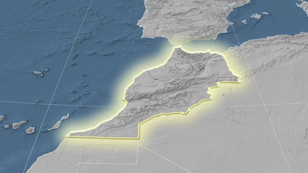 Marrocos Seu Bairro Perspectiva Oblíqua Distante Forma Brilhou Mapa Elevação — Fotografia de Stock