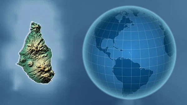 Montserrat Globe Shape Country Zoomed Map Its Outline Topographic Relief — Stock Photo, Image