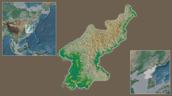 Primer Plano Corea Del Norte Ubicación Región Centro Mapa Mundial — Foto de Stock