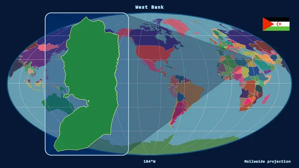 Přiblížený Pohled Západní Břeh Perspektivními Liniemi Proti Globální Mapě Mollweidově — Stock fotografie