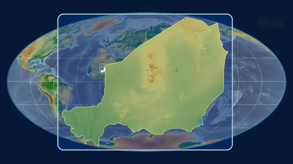 Közelíts Niger Körvonalaira Mollweide Projekció Globális Térképével Szemben Alakzat Központú — Stock Fotó