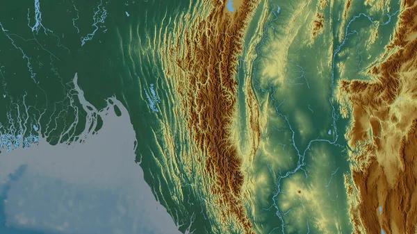 Chin Staat Myanmar Farbige Reliefs Mit Seen Und Flüssen Umrissen — Stockfoto