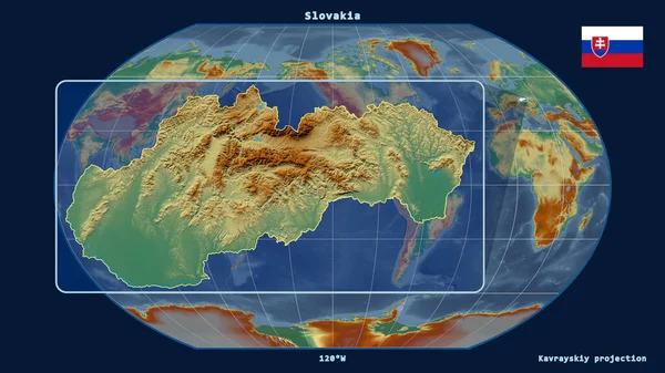 Vergrößerte Ansicht Der Slowakei Mit Perspektivischen Linien Gegen Eine Weltkarte — Stockfoto