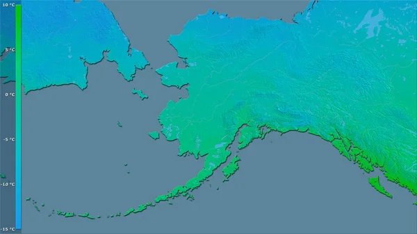 Jahresdurchschnittstemperatur Gebiet Der Vereinigten Staaten Alaska Der Stereographischen Projektion Mit — Stockfoto
