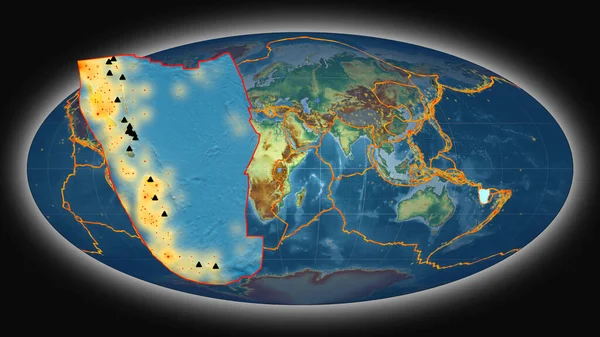 Nieuwe Hebriden Tektonische Plaat Geëxtrudeerd Gepresenteerd Tegen Globale Topografische Reliëfkaart — Stockfoto
