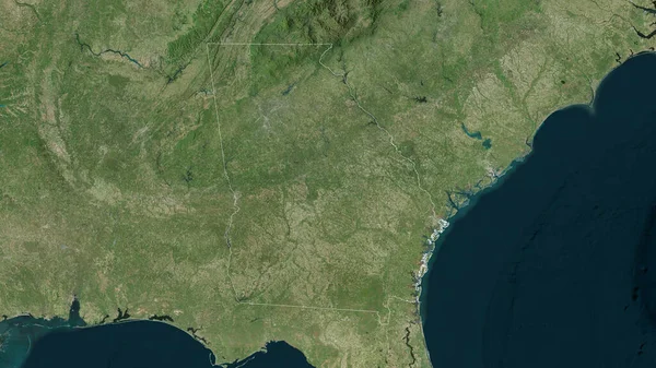 Georgia, state of United States. Satellite imagery. Shape outlined against its country area. 3D rendering