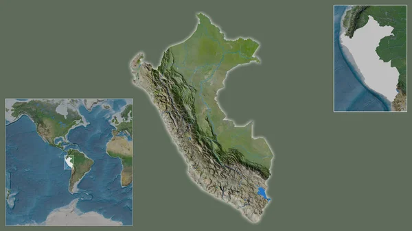 Detailní Záběr Peru Jeho Umístění Regionu Středu Rozsáhlé Mapy Světa — Stock fotografie