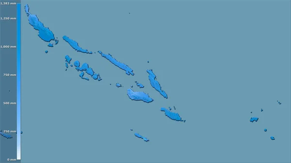 索罗门群岛地区内最寒冷的地区在立体投影中的降水量 光栅层的原始成分 — 图库照片