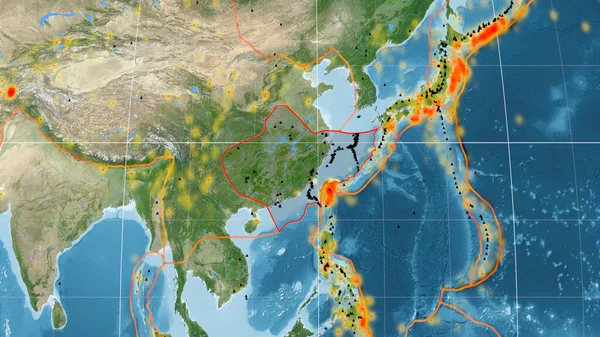 Tektonická Deska Yangtze Nastíněná Globálních Satelitních Snímcích Projekci Kavrayskiy Vykreslování — Stock fotografie