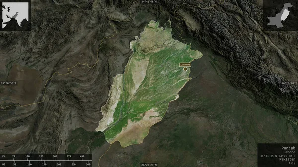 Punjab Provincia Pakistán Imágenes Satélite Forma Presentada Contra Área País — Foto de Stock