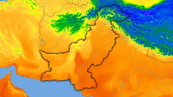 Stereografik Projeksiyondaki Pakistan Bölgesi Yıllık Sıcaklık Haritasında Koyu Renkli Çizgili — Stok fotoğraf