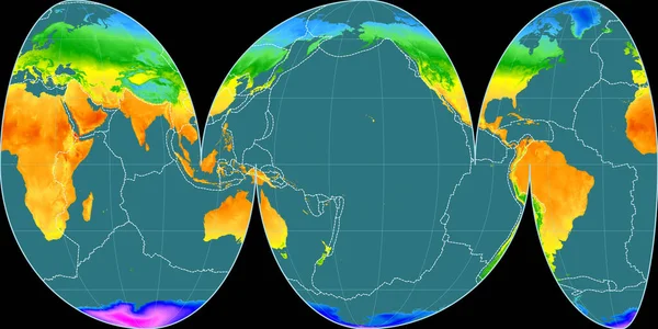 Карта Мира Проекции Моллвейда Океаны Сосредоточена Восточной Долготе Средняя Годовая — стоковое фото