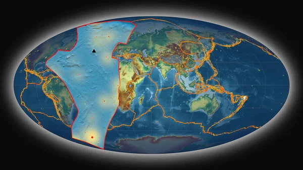 Niuafou Protáhla Tektonická Deska Proti Globální Topografické Reliéfní Mapě Mollweidské — Stock fotografie