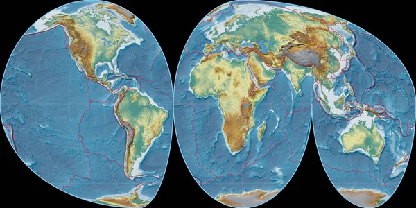Карта Мира Проекции Моллвейда Континентов Сосредоточена Восточной Долготе Топографическая Рельефная — стоковое фото