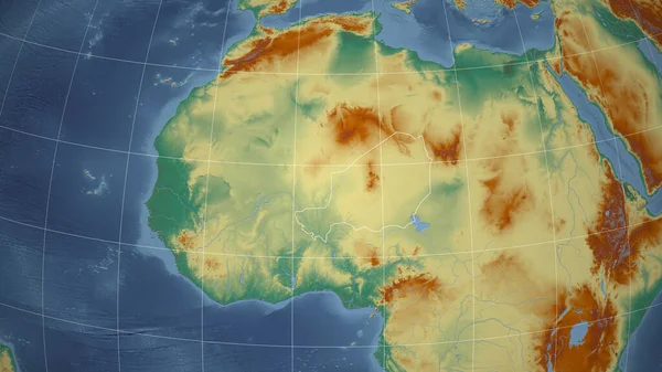 Níger Barrio Perspectiva Distante Con Contorno Del País Mapa Topográfico — Foto de Stock