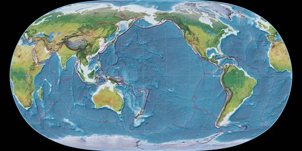 Világtérkép Föld Természetes Vetületében 170 Nyugati Hosszúság Mentén Fiziográfiai Táj — Stock Fotó