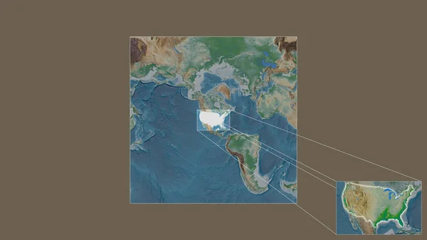 Rozšířená Zvětšená Oblast Spojených Států Extrahovaná Rozsáhlé Mapy Světa Vedoucími — Stock fotografie
