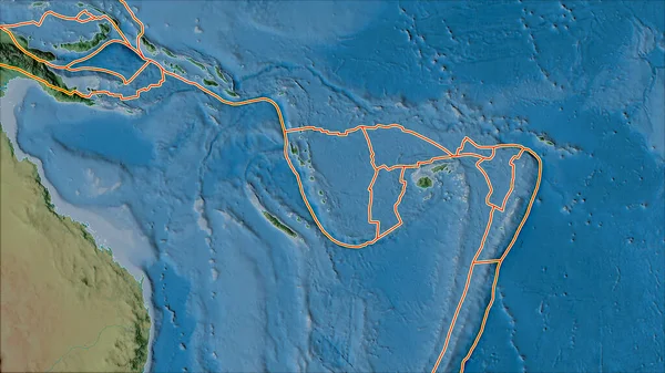 Ohraničení Tektonických Desek Topografické Mapě Oblastí Přilehlých Ploše Desky New — Stock fotografie