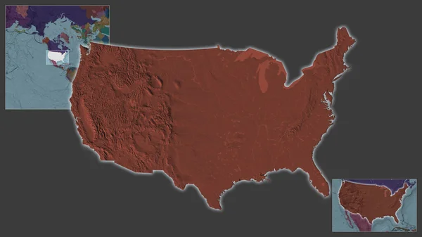 Close Dos Estados Unidos Sua Localização Região Centro Mapa Mundial — Fotografia de Stock