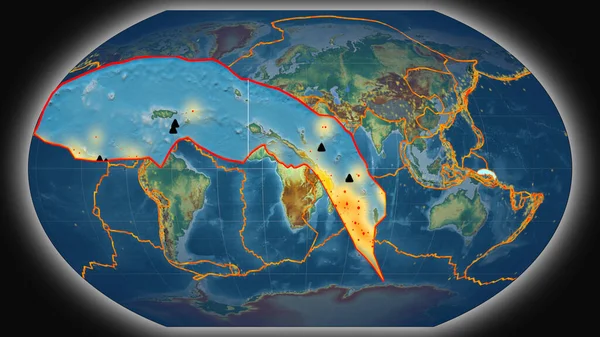 Північнобісмаркська Тектонічна Плита Була Екстрована Представлена Проти Глобальної Топографічної Карти — стокове фото