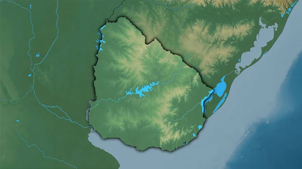 Zone Uruguay Sur Carte Topographique Relief Dans Projection Stéréographique Composition — Photo