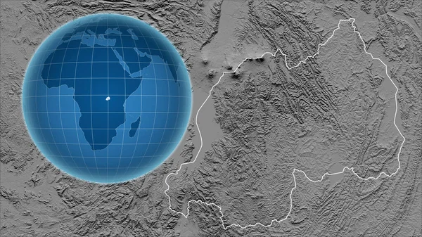 Rwanda Globus Kształcie Kraju Powiększoną Mapą Swoim Zarysem Mapa Elewacji — Zdjęcie stockowe