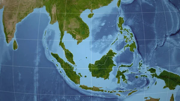 Malasia Barrio Perspectiva Distante Con Contorno Del País Imágenes Satélite — Foto de Stock