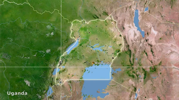 Територія Уганди Супутниковій Карті Стереографічній Проекції Головний Склад — стокове фото
