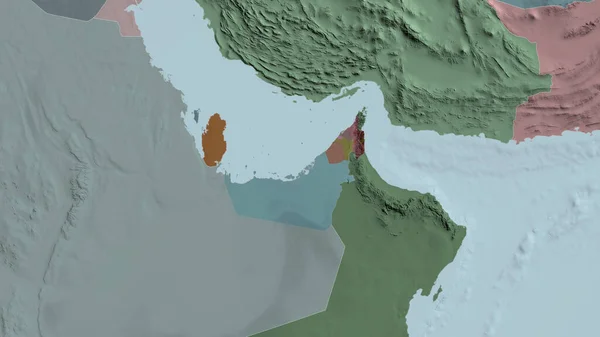 Єднані Арабські Емірати Збільшені Сусідні Кольорові Зігнуті Карти Адміністративного Поділу — стокове фото