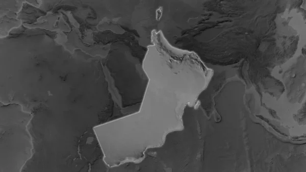 Ománská Oblast Zvětšovala Zářila Tmavém Pozadí Svého Okolí Mapa Nadmořské — Stock fotografie