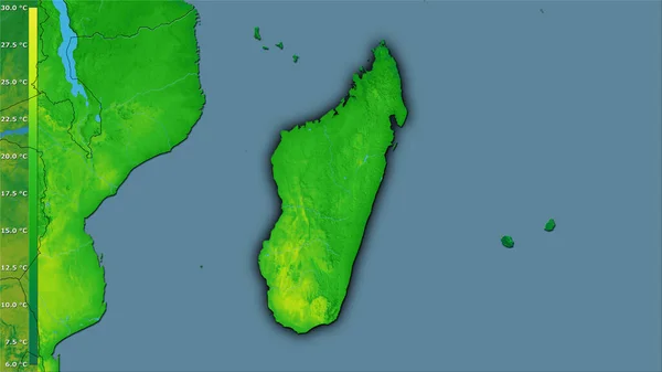 Madagaskar Bölgesinde Efsanevi Stereografik Projeksiyondaki Ortalama Yıllık Sıcaklık Değişkeni Koyu — Stok fotoğraf