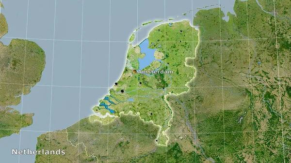 Pays Bas Zone Sur Carte Satellite Dans Projection Stéréographique Composition — Photo