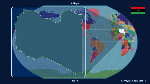 Vista Ampliada Del Contorno Libia Con Líneas Perspectiva Contra Mapa —  Fotos de Stock
