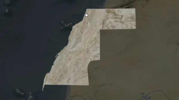 首都と西サハラのハイライトエリアは その周辺の荒廃した地図上にあります 衛星画像 — ストック写真