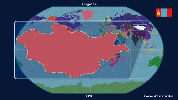 Vista Ampliada Del Contorno Mongolia Con Líneas Perspectiva Contra Mapa —  Fotos de Stock