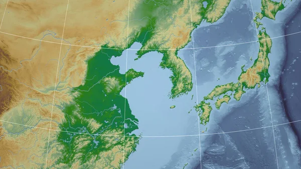 Güney Kore. Mahalle - dış hatları olmayan uzak perspektif. renk fiziksel haritası