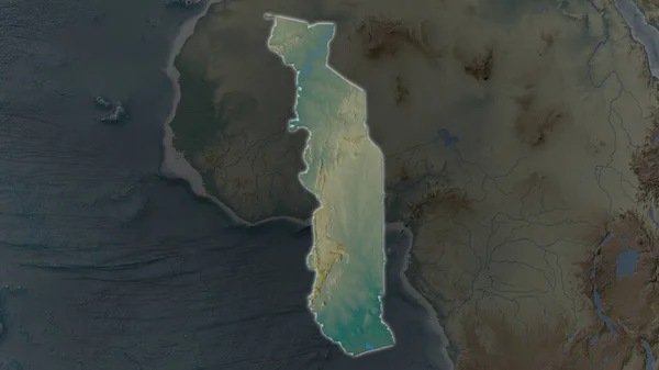 Togo Obszar Rozszerzony Świecił Ciemnym Tle Jego Otoczenia Mapa Pomocy — Zdjęcie stockowe
