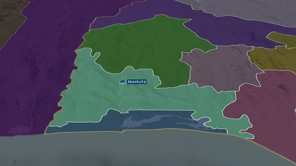 Огун Государство Нигерия Увеличилось Выделено Капиталом Цветная Карта Административного Деления — стоковое фото