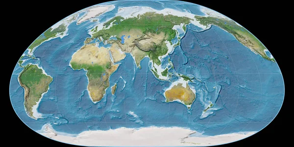 World Map Loximuthal Projection Centered East Longitude Satellite Imagery Raw — Stock Photo, Image