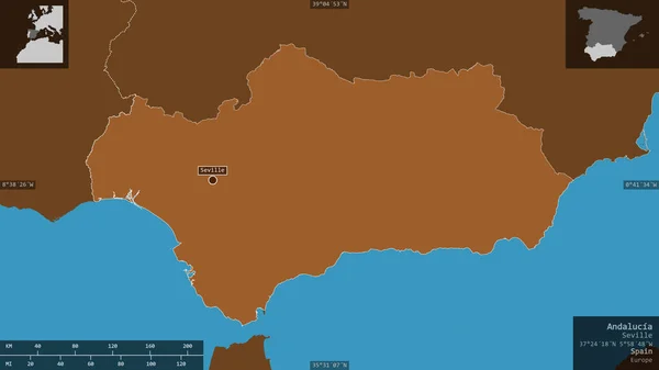 Андалусия Автономное Сообщество Испании Твердые Пятна Озерами Реками Форма Представленная — стоковое фото